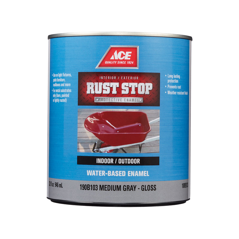 Ace Rust Stop Indoor / Outdoor Gloss Medium Gray Enamel Rust Preventative Paint 1 qt