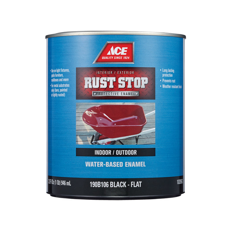 Ace Rust Stop Indoor/Outdoor Flat Black Water-Based Enamel Rust Preventative Paint 1 qt