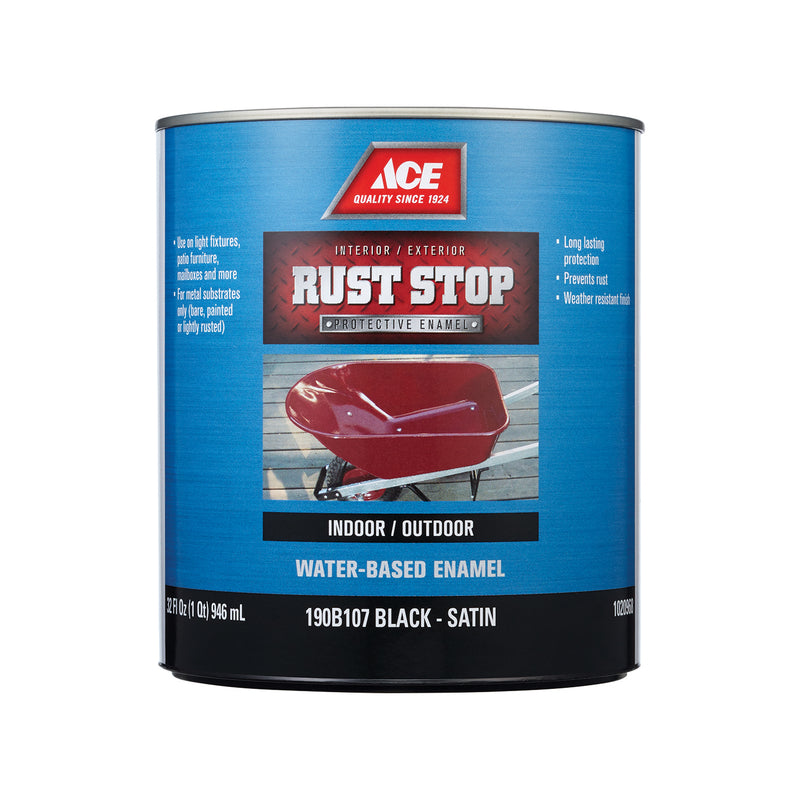 Ace Rust Stop Indoor and Outdoor Satin Black Water-Based Enamel Rust Prevention Paint 1 qt
