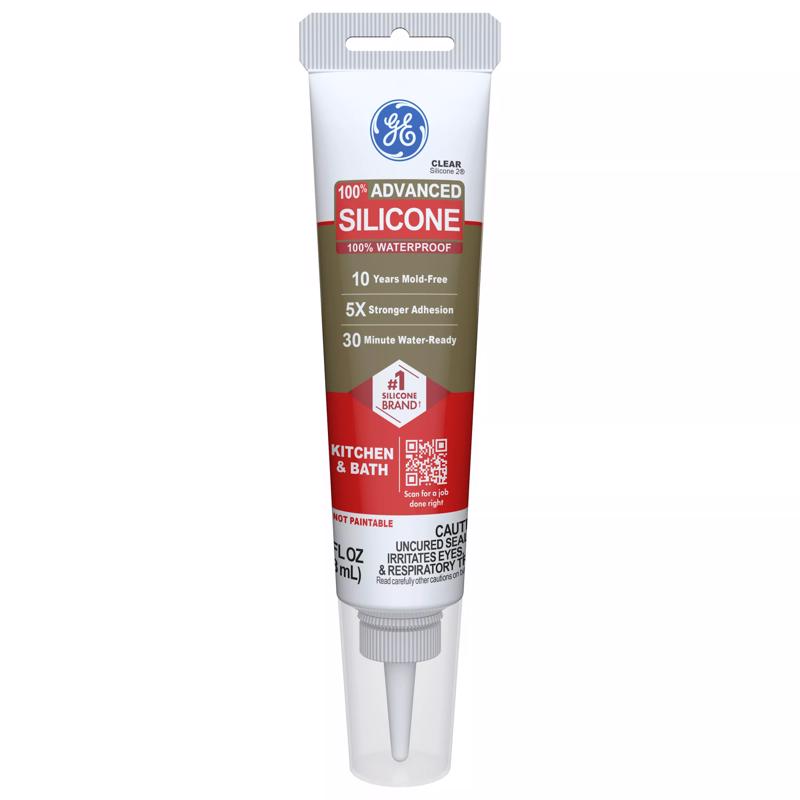 GE Advanced Clear Silicone 2 Kitchen and Bath Caulk Sealant 2.8 oz