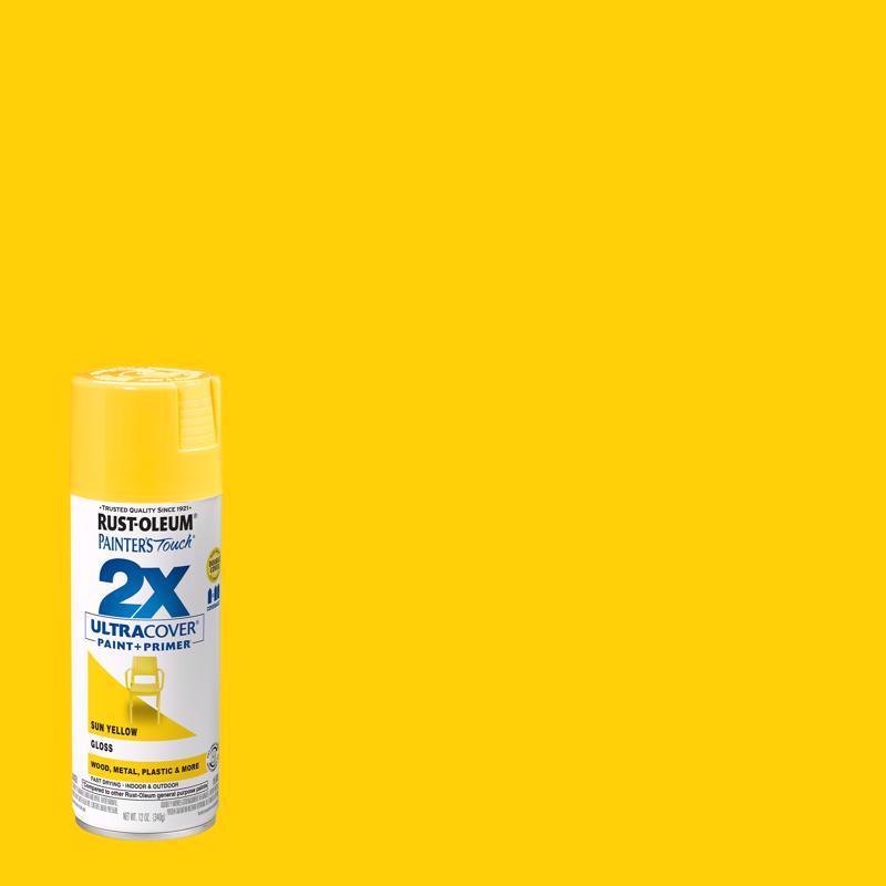Rust-Oleum Painter's Touch 2X Ultra Cover Gloss Sun Yellow Paint+Primer Spray Paint 12 oz