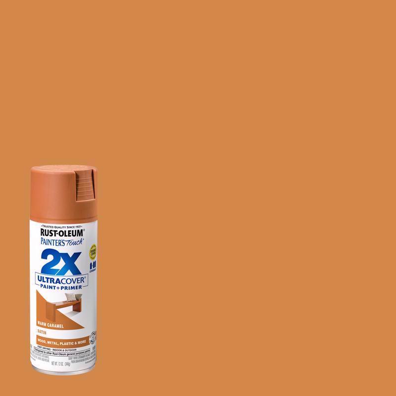 Rust-Oleum Painter's Touch 2X Ultra Cover Satin Warm Caramel Paint+Primer Spray Paint 12 oz