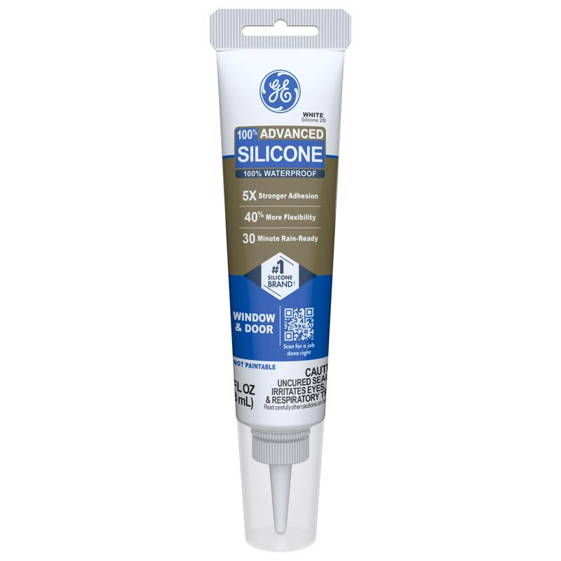GE Advanced White Silicone 2 Window and Door Caulk Sealant 2.8 oz