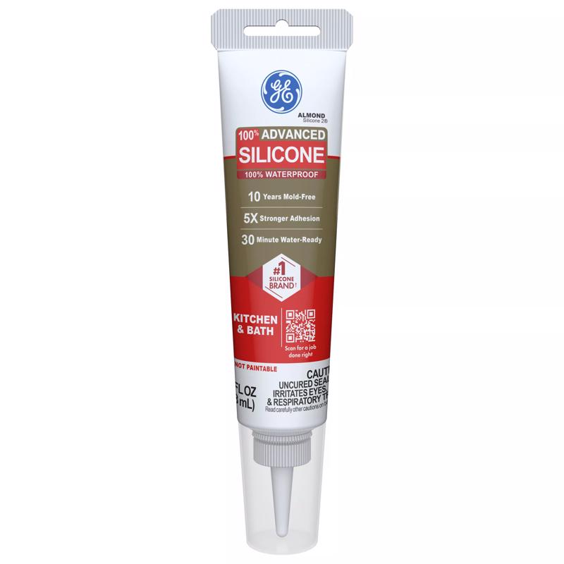 GE Advanced Almond Silicone 2 Kitchen and Bath Caulk Sealant 2.8 oz