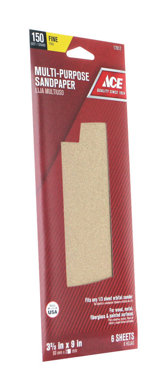 Ace 9 in. L X 3-2/3 in. W 150 Grit Aluminum Oxide Sandpaper 6 pk
