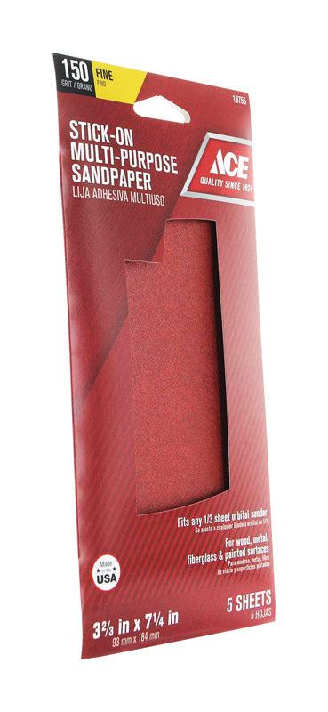 Ace 7-1/4 in. L X 3-2/3 in. W 150 Grit Aluminum Oxide Sandpaper 5 pk