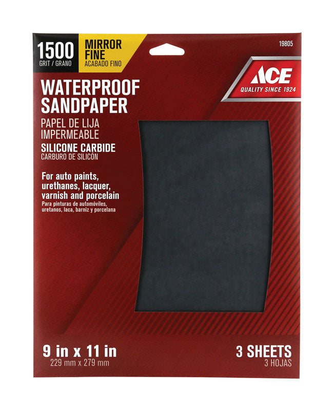 Ace 11 in. L X 9 in. W 1500 Grit Silicon Carbide Waterproof Sandpaper 3 pk
