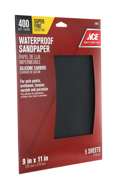 Ace 11 in. L X 9 in. W 400 Grit Silicon Carbide Waterproof Sandpaper 5 pk