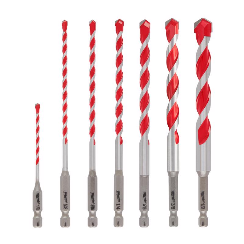 Milwaukee Shockwave 1/8 in. Carbide Large Hammer Drill Bit Set Hex Shank 7 pc