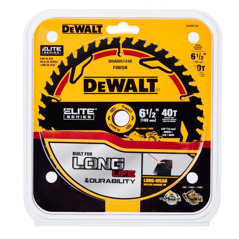 DeWalt Elite Series 6-1/2 in. D X 5/8 in. Carbide Circular Saw Blade 40 teeth 1 pk