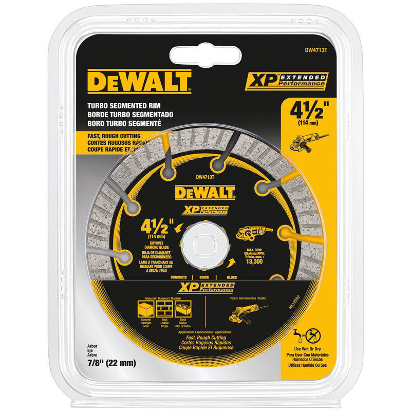 DeWalt XP Extended Performance 4-1/2 in. D X 7/8 in. Diamond Turbo Segmented Cut-Off Blade 1 pc