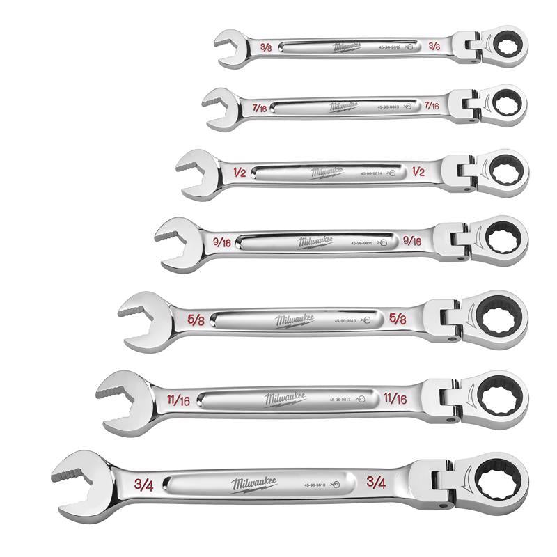 Milwaukee SAE Ratcheting Flex Head Combination Wrench Set 7 pc