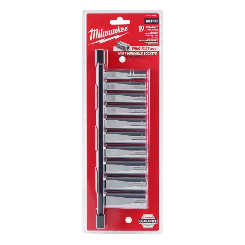 Milwaukee 3/8 in. drive Metric 6 Point Chrome Deep Well Socket Set 10 pc