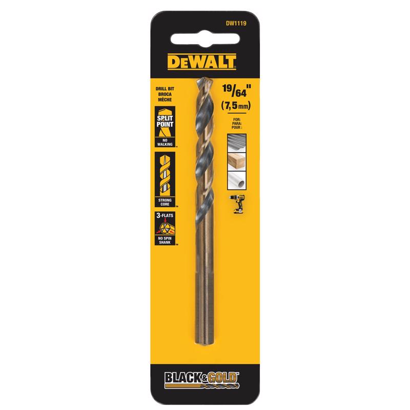 DeWalt Black & Gold 19/64 in. High Speed Steel Split Point Drill Bit 3-Flat Shank 1 pk