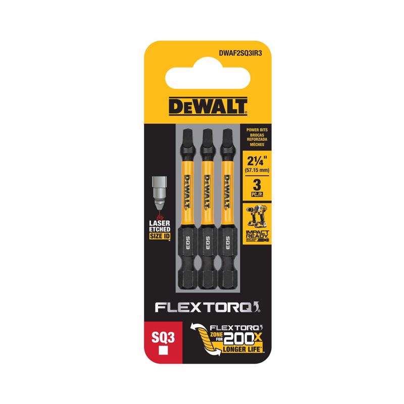 DeWalt FlexTorq Square #3 X 2.25 in. L Impact Driver Bit Set Steel 3 pc