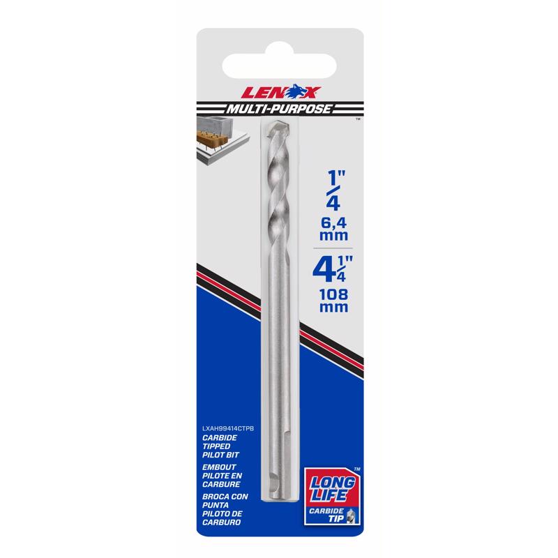 Lenox 108 mm Carbide Tipped 4-1/4 in. L X 1/4 in. D Hole Saw Pilot Bit