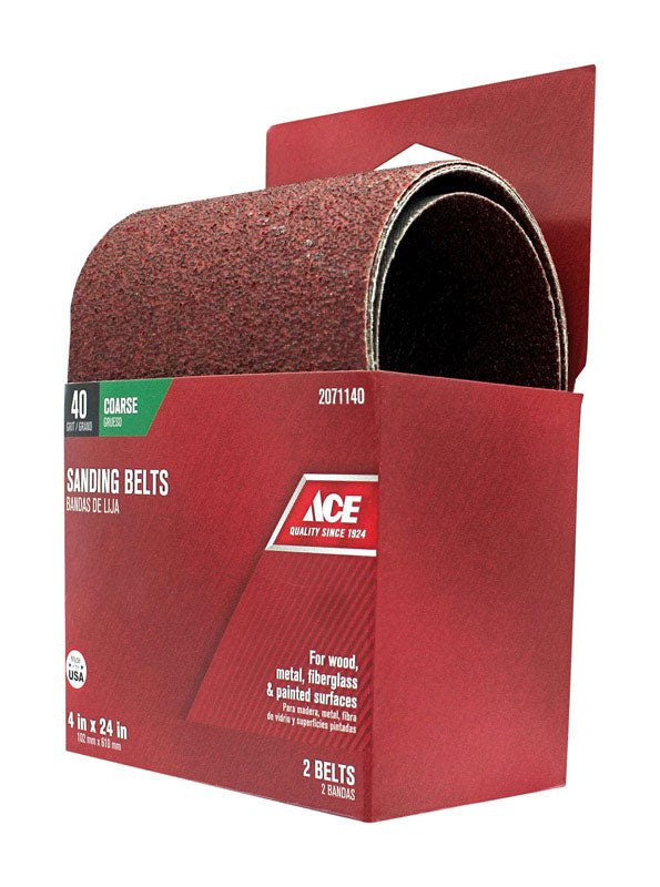 Ace 24 in. L X 4 in. W Aluminum Oxide Sanding Belt 40 Grit Extra Coarse 2 pc