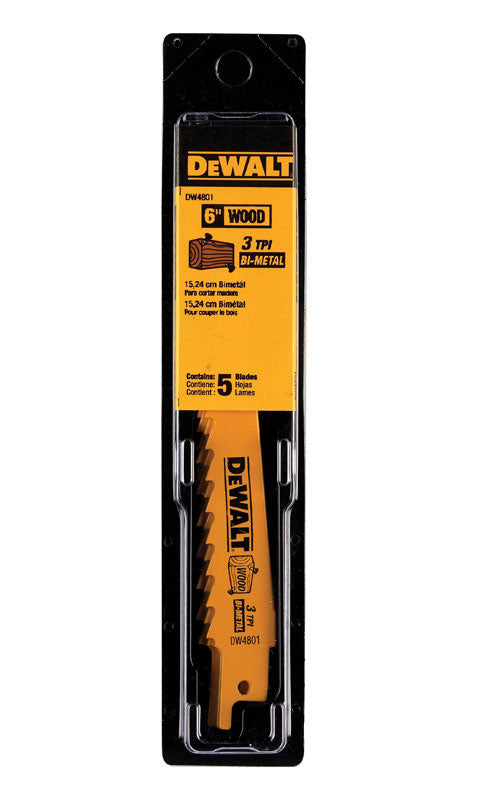 DeWalt 6 in. Bi-Metal Reciprocating Saw Blade 3 TPI 5 pk