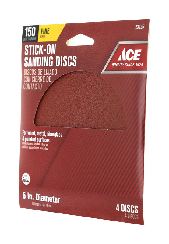 Ace 5 in. Aluminum Oxide Adhesive Sanding Disc 150 Grit Fine 4 pk
