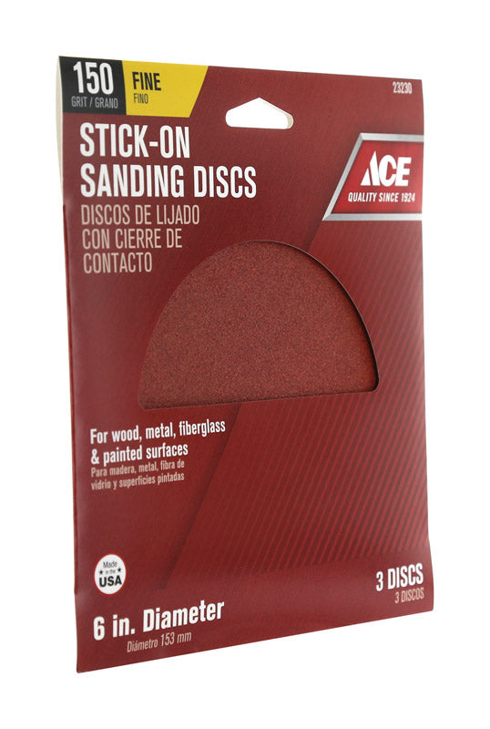 Ace 6 in. Aluminum Oxide Adhesive Sanding Disc 150 Grit Fine 3 pk