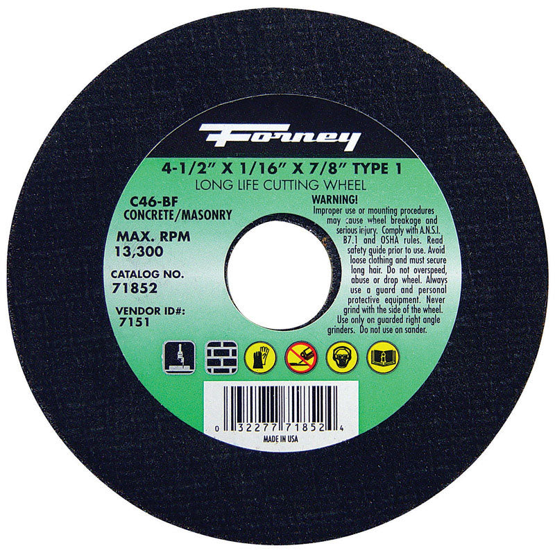 Forney 4-1/2 in. D X 7/8 in. Silicon Carbide Masonry Cutting Wheel 1 pc