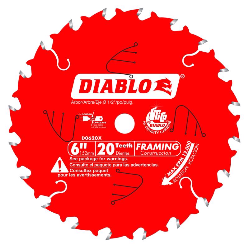 Diablo Tracking Point 6-1/2 in. D X 5/8 in. TiCo Hi-Density Carbide Framing Blade 24 teeth 1 pk
