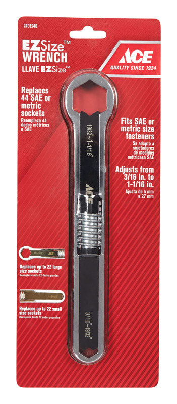 Ace EZSize 3/16 in. Metric and SAE Adjustable Wrench 10 in. L 1 pc