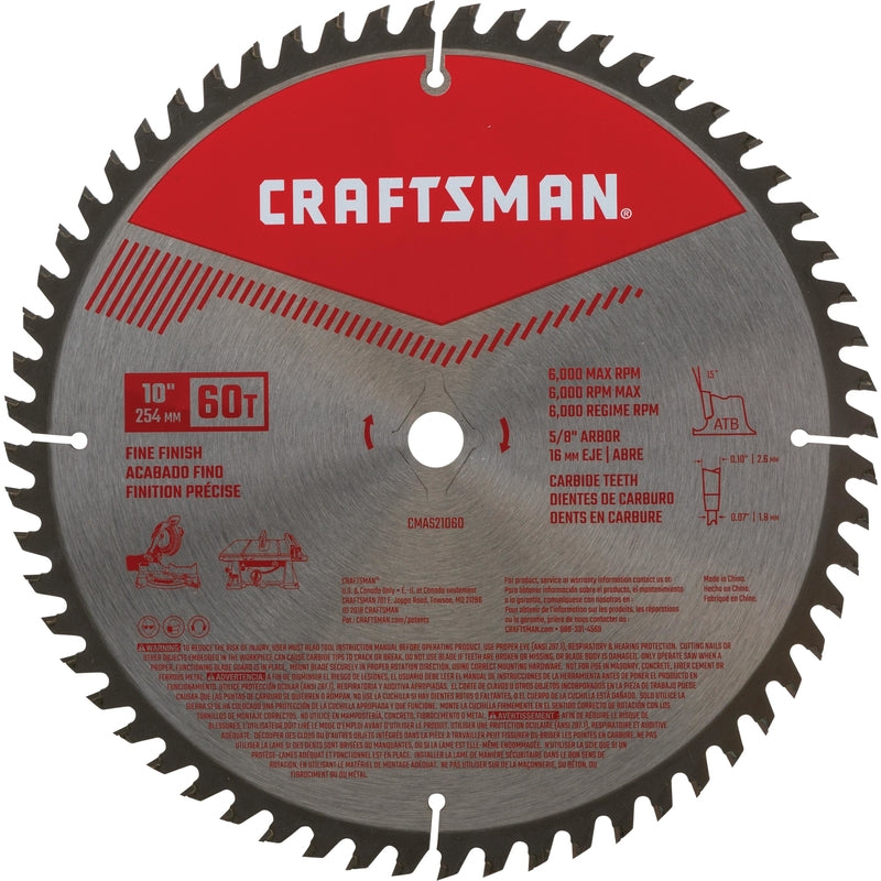 Craftsman 10 in. D X 5/8 in. Carbide Circular Saw Blade 60 teeth 1 pk