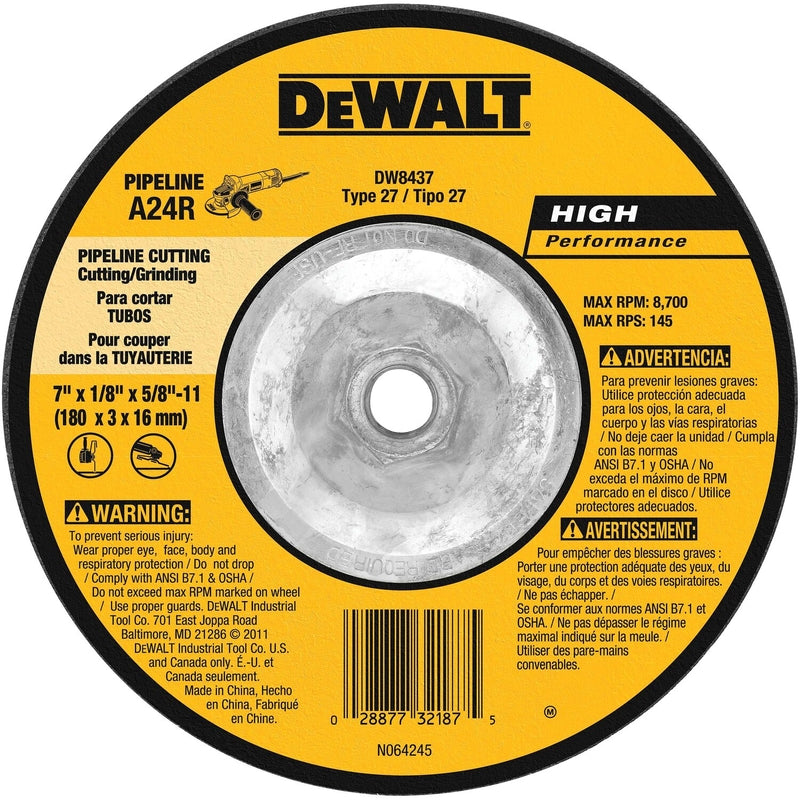 DeWalt High Performance 7 in. D X 5/8-11 in. Pipeline Metal Grinding Wheel