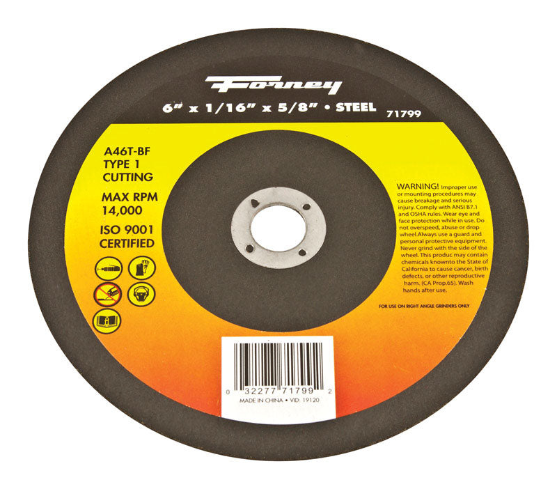 Forney 6 in. D X 5/8 in. Aluminum Oxide Metal Cut-Off Wheel 1 pc