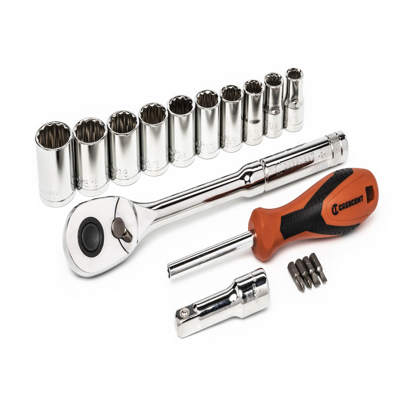 Crescent 1/2 in. X 1/2 in. drive SAE 12 Point Teardrop Socket Wrench Set 17 pc