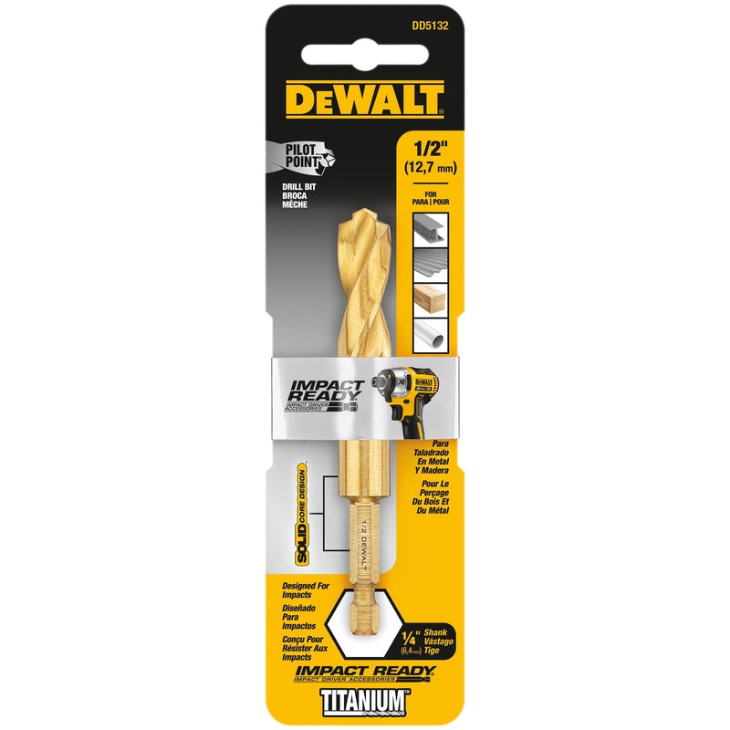 DeWalt Impact Ready 1/2 in. X 4 in. L High Speed Steel Drill Bit Quick-Change Hex Shank 1 pc