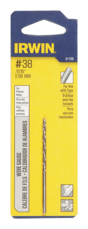 Irwin #38 X 2-1/2 in. L High Speed Steel Jobber Length Wire Gauge Bit Straight Shank 1 pk