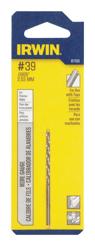 Irwin #39 X 1-3/8 in. L High Speed Steel Jobber Length Wire Gauge Bit Straight Shank 1 pk