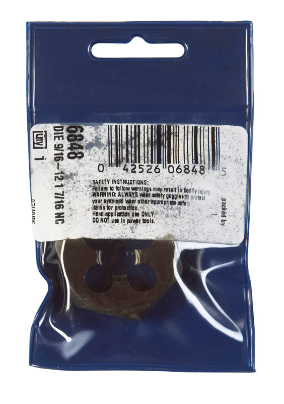 Irwin Hanson High Carbon Steel SAE Hexagon Die 9/16 in. 1 pc