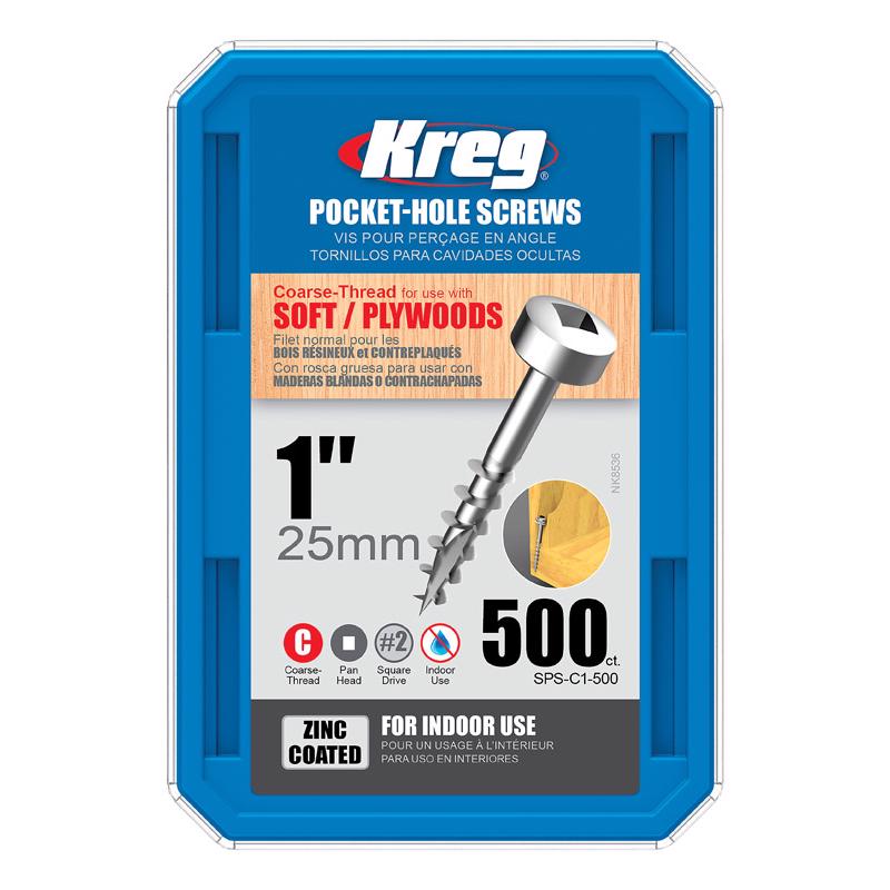 Kreg No. 6 X 1 in. L Square Zinc-Plated Coarse Pocket-Hole Screw 500 pk