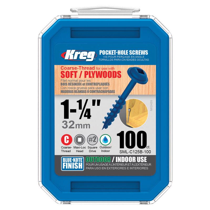Kreg No. 8 X 1-1/4 in. L Square Blue-Kote Coarse Pocket-Hole Screw 100 pk