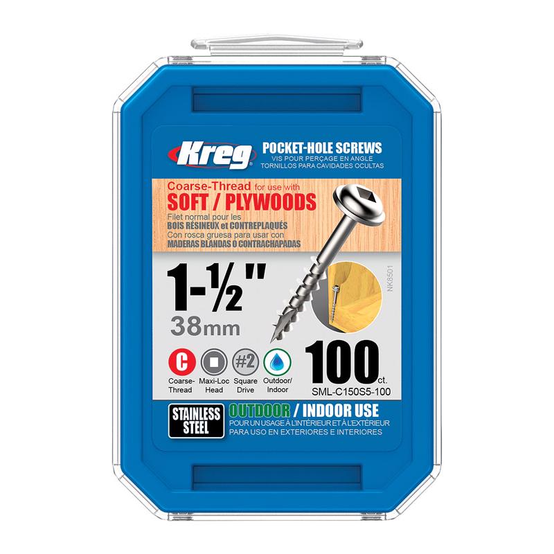 Kreg No. 8 X 1-1/2 in. L Square Coarse Pocket-Hole Screw 100 pk