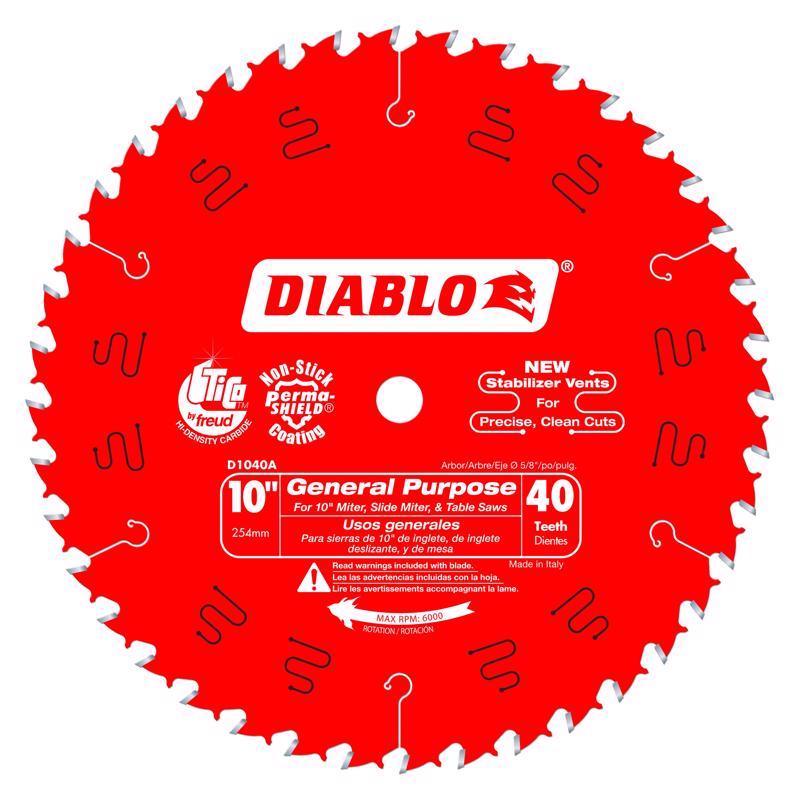 Diablo 10 in. D X 5/8 in. General Purpose TiCo Hi-Density Carbide Circular Saw Blade 40 teeth 1 pk