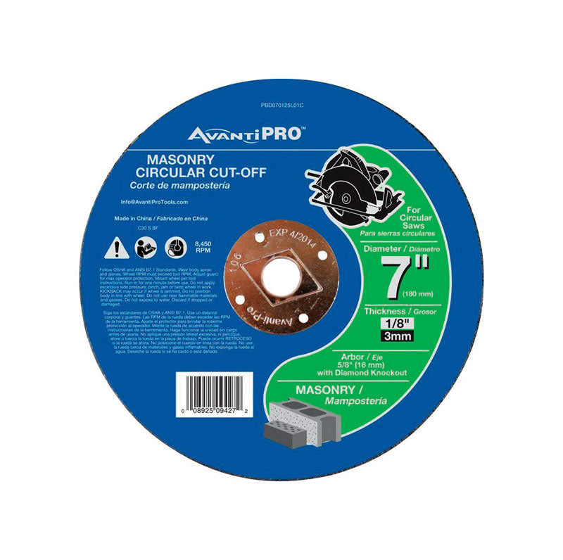 Avanti Pro 7 in. D X 5/8 in. Aluminum Oxide Masonry Cut-Off Disc