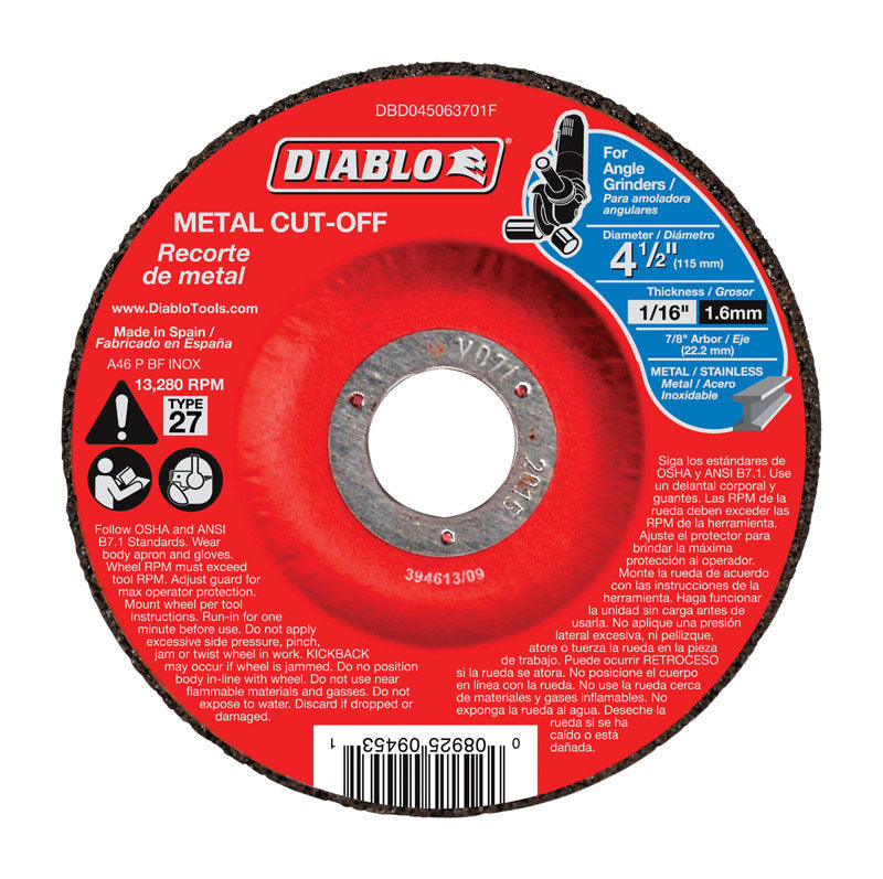Diablo 4-1/2 in. D X 7/8 in. Aluminum Oxide Metal Cut-Off Disc 1 pk