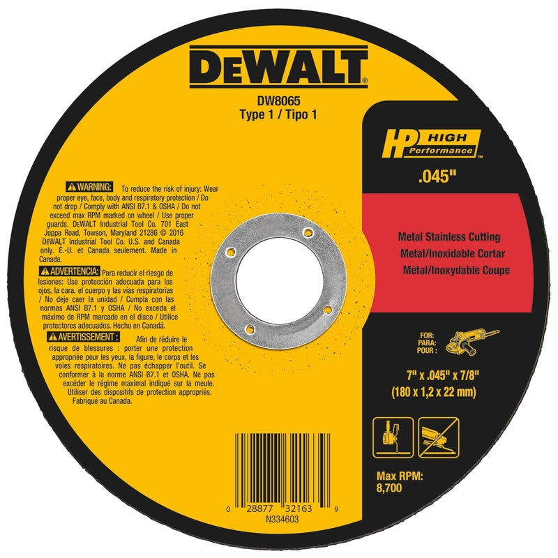 DeWalt 7 in. D X 7/8 in. Aluminum Oxide Metal Cut-Off Wheel 1 pc