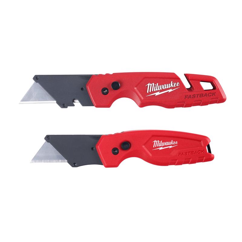 Milwaukee Fastback 6.87 in. Press and Flip Folding Utility Knife Set Red 2 pk