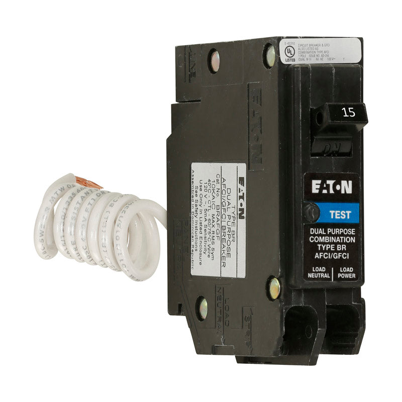 Eaton Cutler-Hammer 15 amps Arc Fault/Ground Fault Single Pole Circuit Breaker w/Self Test