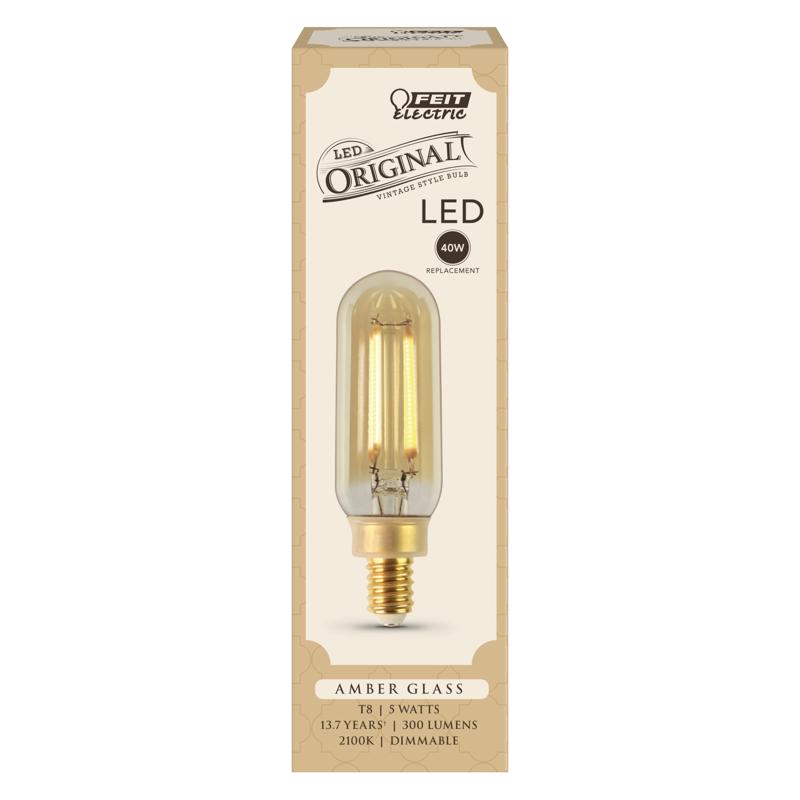Feit T8 E12 (Candelabra) LED Bulb Amber 40 Watt Equivalence 1 pk