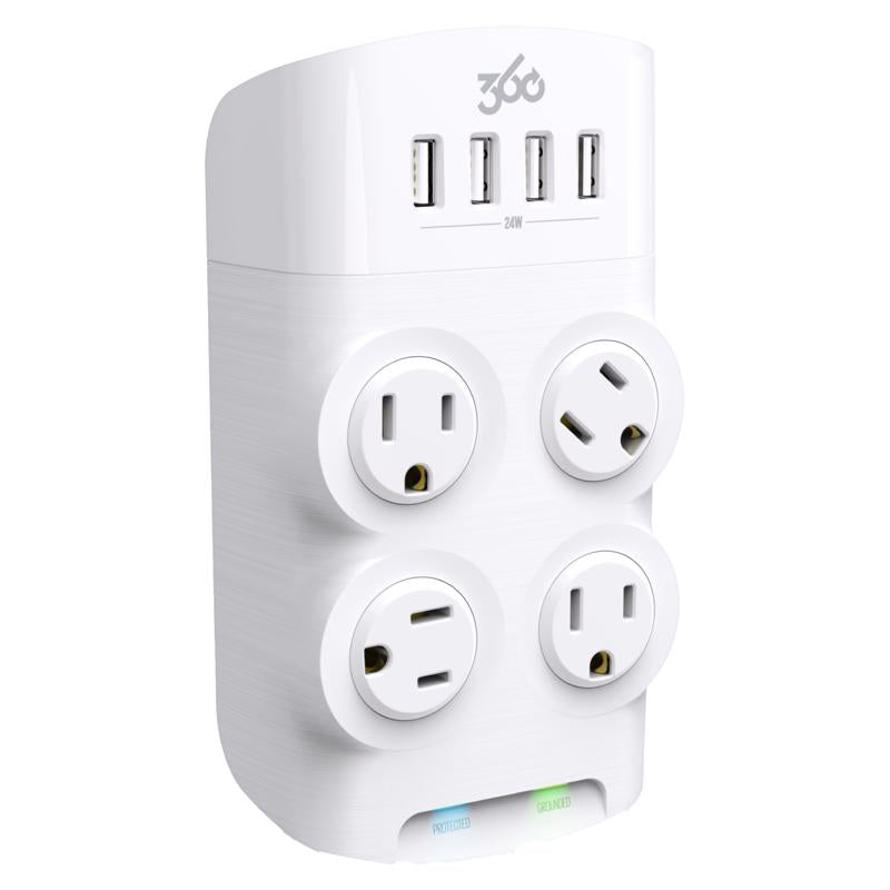 360 Electrical Revolve 0 ft. L 4 outlets Wall Tap Surge Protector White 1080 J