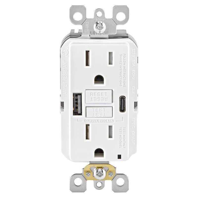 Leviton 15 amps 125 V GFCI White Outlet and USB Charger 5-15R 1 pk