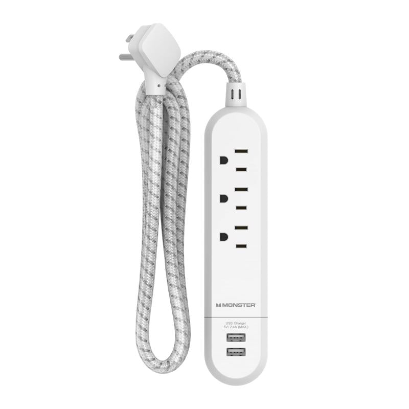 Monster 4 ft. L 3 outlets Power Strip with USB Ports White