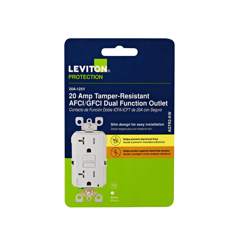 Leviton 20 amps 125 V Tamper Resistant White AFCI/GFCI Dual Function Outlet 5-20R 1 pk