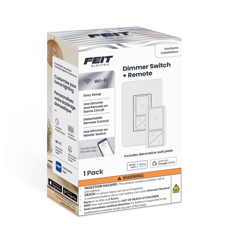 Feit White 200 W Paddle Smart-Enabled Dimmer Switch w/Remote Control 1 pk